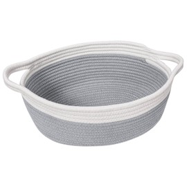 Goodpick Small Woven Basket Cute Gray Rope Cotton Baby Room Storage Dog Toy with Handles Empty Gift for Shelf 12"x 8" x 5" Easter Oval Candy Color Design