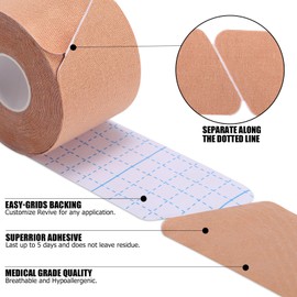 Kinesiology Tape, 4 Rolls 80 Count Precut Strips (10" x 2"), Cotton Latex-Free Elastic Athletic Tape for Muscle Support, Waterproof Sport Sticky Strips for Knees Pain Injuries Sprains - Beige