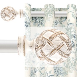 Single Curtain Rod for Windows 66 to 120 Inches(5.5-10ft): 1 inch Diameter Adjustable Curtain Rod, Heavy Duty Curtain Rod with Netted Texture Finials, Size:36-120(weathered white)