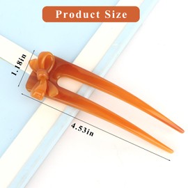 Padorul French U Shaped Hairpins - 3 Pack Hair Sticks for Buns, Acetate Bow with Twist, Elegant Non-Slip Hair Accessories for Women