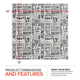 Deli Paper Sheets (1000 Count) 12-Inch Black and White Text Sandwich Wrapping Paper Grease Resistant Perfect for Concession Stand, Carnival, Party, Fast Food, Cheese, Basket Liner and Food Packaging