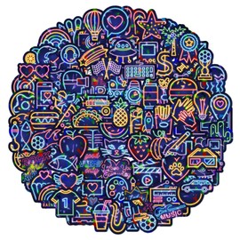 WD&CD 100PCS Neon Laser Stickers, Aesthetic Stickers Decal, Waterproof Stickers for Water Bottles Laptop Computer Phone Guitar