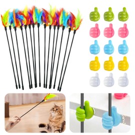 SUPERPAWS Interactive Cat Toys Feather Toys Cat Toys Wand Cat Teaser Stick Storage Holder for Indoor Cats to Chase and Exercise (15PCS)