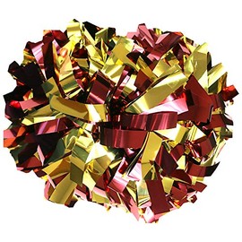 Danzcue 6 Inches Metallic Cheerleading Pom Pom with Baton Handle Pack of 2 (One Size, Maroon-Gold)