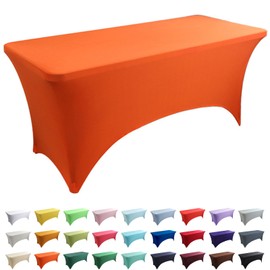 AIMENJOY Stretch Spandex Tablecloth, Rectangular Table Cover 4FT / 6FT / 8FT, Washable and Wrinkle Resistant Market Stall Table Cover for Banquet Folding Table Event Wedding (Orange,8FT - 2 Pack)
