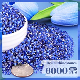 6000PCS 4mm Resin Rhinestones Bulk for Crafting (Royal Blue), Flatback Bedazzling Crystals for Crafts DIY Nail Decoration, Gems Charms for Tumbler Shoes Clothing Fabric with Pickup Pen and Tweezers