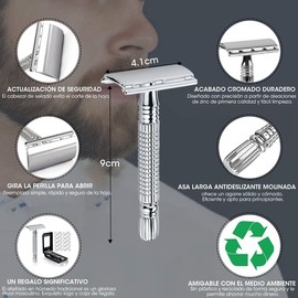 Rastrillo Clásico Barbero Desarmable Ecológico Acero Inoxidable