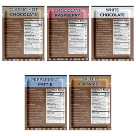 Double Donut Coffee Flavored Hot Chocolate Packets Variety Pack, 9 Count Includes Classic, Chocolate Raspberry, Salted Caramel, Peppermint, Eggnog & Gingerbread