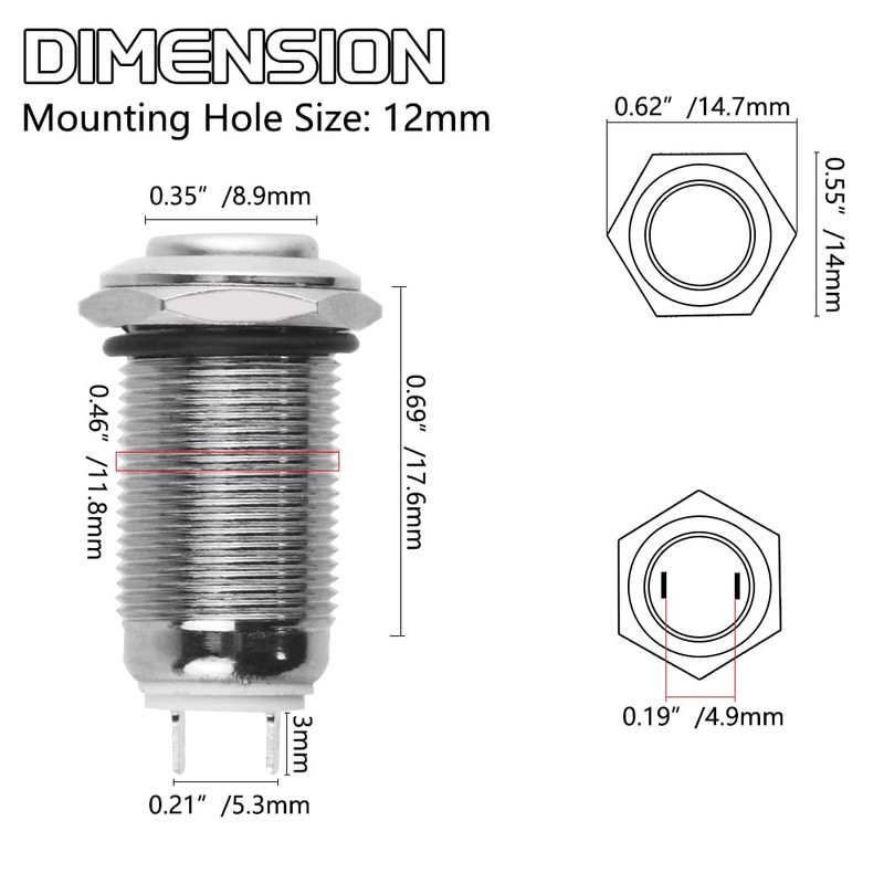WMYCONGCONG 2 PCS 12mm Latching Push Button Switch Waterproof Button