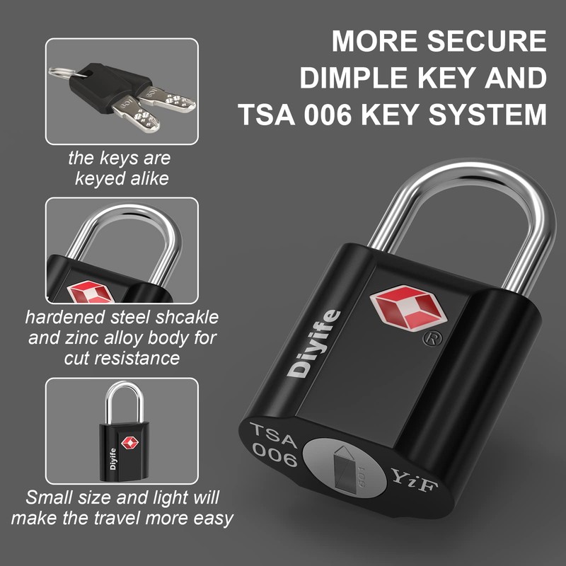 TSA Luggage Locks with Keys, [4 Pack] Diyife Security Suitcase