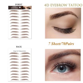 7Sheets/77Pairs 4D Hair-Like Eyebrow Tattoo Stickers Waterproof Natural Fake Eyebrow Stickers,Long Lasting Eyebrow Grooming Shaping Perfect for Women and Girls (Brown) (Eyebrow-A)