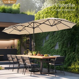 Sophia & William 13ft Patio Umbrellas with 120 LED lights 8 Colors Changing Large Rectangular Outdoor Double-sided Umbrella 99% UV Protection Fade Resistant for Backyard Poolside Party Decor Beige