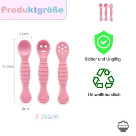 3er Baby Silikon Lernlöffel, Neugeborene-Nesslernlöffel, Starter Breilöffel Set, Fütterlöffel und Zahnungshilfe, Baby Lernbesteck Besteckset, für Säugling Kind Kleinkind ab 4 Monaten(Rosa)
