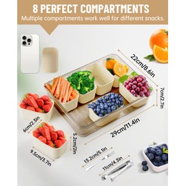 Dynara Taupe Large Snackle Box Container, Dishwasher Safe Divided Serving Tray with Lid and Handle, German Heat-Resistant Material Travel Snack Boxes, Brown Veggie Platter for Fridge Organization