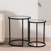 inoseen Round Glass Coffee Table Set 2 Black Nesting Table