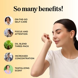 Focus Essential Oil Roll On - Aromatherapy Essential Oil Roller with Invigorating Pure Citrus and Mint Oils - Attention and Focus Essential Oil Blend with Eucalyptus Peppermint & Grapefruit (3 Pack)