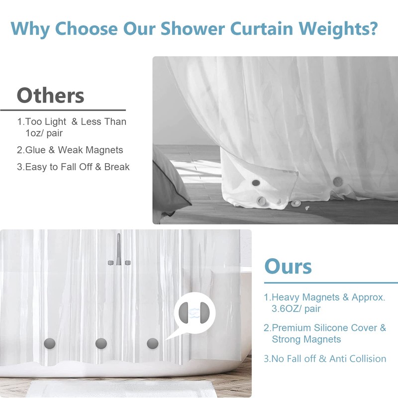 VANZAVANZU 5 Pairs Shower Curtain Weights, Silicone Wrapped Magnets, Heavy