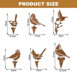 Dzmuero Garden Stakes, Pack of 6 Garden Decoration Rust, Garden Stakes Rusty Ornaments for Birds Outdoor, Garden Decorations Made of Iron, Retro Craftsmanship, Animal Silhouette, for Outdoor, Garden