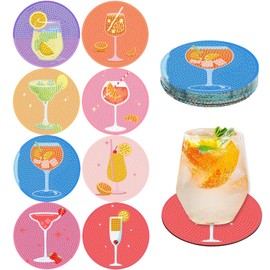 Barlone 8 Stück Diamond Painting Untersetzer, Cocktail Untersetzer Diamond Painting Erwachsene, DIY Diamant Tassenuntersetzer mit Kork, für Anfänger, Erwachsene, Kinder Geburtstagsgeschenk