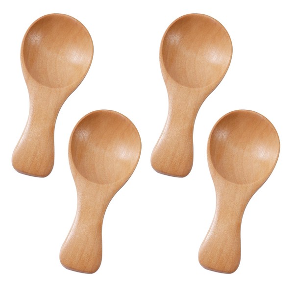 4pcs Small Wooden Spoons, Mini Condiment Tea Spoons Tiny Scoop