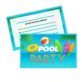 Pool Party Invitations 20 Pack - Double-Sided 300gsm Matte Cards, 15x9 Unique Summer Design for Poolside Celebrations (20 PCS)