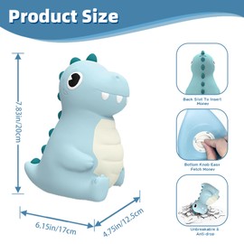 Mollywen Dinosaur Piggy Bank, Cute Piggy Bank for Kids Boys Girls, Unbreakable Plastic Money Coin Bank with DIY Alphabet Stickers, Great Gifts for Birthday Christmas Baby Shower (Blue)