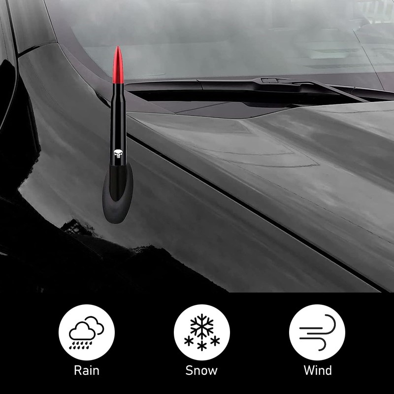 gunhunt 1 PC Car Bullet Antenna, Skull Pattern Antenna Mast,