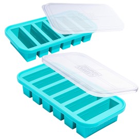 Souper Cubes 1/2 Cup Silicone Freezer Molds with Lids, Perfect for Storing Soups, Sauces, Juices, Desserts, Smoothie Prep and More, 1/2 Cup Silicone Freezer Trays - Aqua - 2-Pack