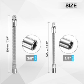 QUARKZMAN 1/4 Inch 3/8 Inch Drive Socket Extension Bar Set Spring Steel Chrome Plating Flexible Extension Bar Set Universal Joint Socket Extensions for Loosening and Tightening Silver 2-Piece Set