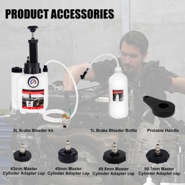 SGT 3L Brake Bleeder Kit，Manual Brake Bleeder Fluid Pump with 1L Brake Fluid Bleed Bottle and 4 Master Cylinder Adapters for Most Vehicles