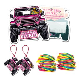 You've Been Ducked Card, Duck Duck Tags, Ducking Game Card, Ducked Tags, Rubber Duck for Tags, Pink JP Car Design, with Round Hole and Rubber Bands 50Pack (Pink)