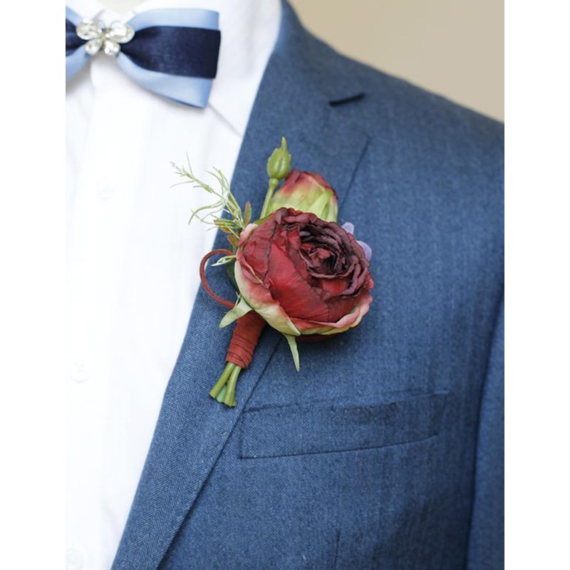 MAFELOE Corsage Boutonniere Set, Burgundy, 2 Pieces (X1-DB)