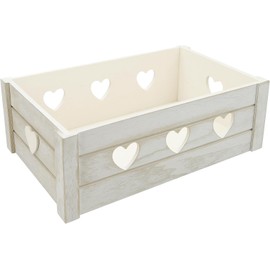 khevga Geschenkkorb leer Herz – Geschenkbox Holz 30x20x12 cm – Dekokiste weiß gekalkt – Geschenkverpackung Vintage – Holzkiste leer romantisch