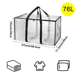 6-Packs Extra Large Heavy Duty Moving Bags, Waterproof Storage Totes with Handles & Zippers Storage Bags Totes for Clothes Packing, Dorms, College Supplies, Space Saving, Clear