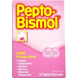 Pepto-Bismol Tabletas Masticables Sabor Anís – Alivio de 5 Síntomas Digestivos, 24 Unidades