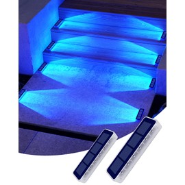 DetarZinLED Solar Step Lights for Outside, 2 Pack Solar Stair Lights, Blue Outdoor Deck Light Waterproof, Outdoor Light Solar Powered for Deck, Dock, Pathway, Porch, Path, Ground, Backyard