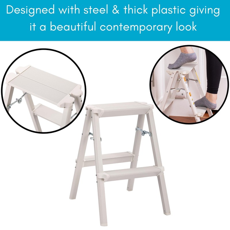 BIRDROCK HOME 2 Step Compact Steel Step Ladder - Sturdy