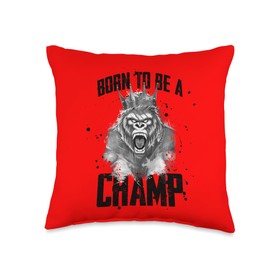 Street Mode Inc Gorilla Born to Be A Champ | Workout King Gym Boxing Throw Pillow, 16x16, Multicolor