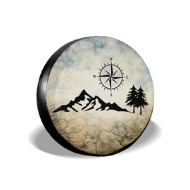 cozipink Nature Mountain Compass Spare Tire Cover Wheel Protectors Weatherproof Universal for Trailer Rv SUV Truck Camper Travel Trailer 14" 15" 16" 17" (17in)