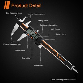Digital Caliper, HARDELL 6 Inch Stainless Steel Calipers Measuring Tool with Large LCD Screen, Electronic Vernier Caliper Micrometer with Ruler, Auto-Off Feature, Inch/Millimeter Conversion, Orange