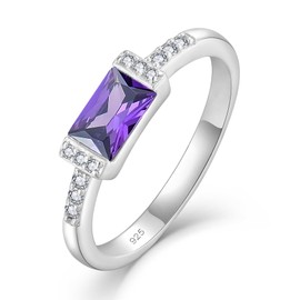 STARCHENIE Baguette Ring for Women 925 Sterling Silver February Birthstone Created Amethyst Rings Size 6