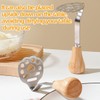 Wooden-handled potato masher, made of high-quality stainless steel, with a