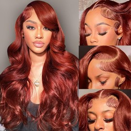 GOFWARD 34 Inch Reddish Brown Wig Human Hair 13x6 Body Wave Lace Front Wigs HumanHair 200% Density HD Transparent 33# Lace Frontal Wigs Pre Plucked With Baby Hair Brownish Red Wig For Women