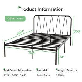 Novilla Queen Bed Frame, 14 Inch Metal Platform Bed Frame with Headboard, Heavy Duty Metal Slats Support, Easy Assembly, No Box Spring Needed