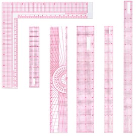 6 Pieces Beveled Transparent Ruler Plastic French Inch Metric Ruler Sewing Rulers Measuring Tool Ruler Set with 2 Scales for Clothes Design