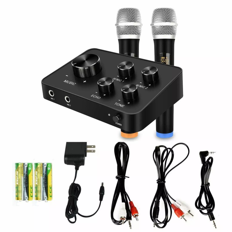 Rybozen Karaoke Microphone Mixer System Set with Dual UHF Wireless
