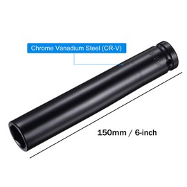 TA-VIGOR 1/2 Drive by 19mm Deep Impact Socket, 6 Inch Length Durable Reliable CR-V Steel, 6-Point Metric Sizes for Home Car Repair
