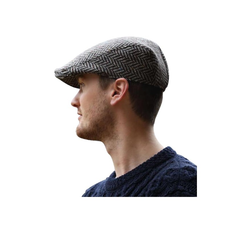 Hanna Hats Donegal Touring Cap Tweed Hat, Granite Grey Herringbone