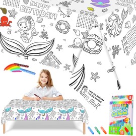 Kids Giant Mermaid Coloring Poster with 18 Paint Pens,47x71inch Colouring Table Cover Drawing Paper Roll Jumbo Coloring Tablecloth for Kids Girls Mermaid Party Supplies Birthday Crafts Gift Doodle Art
