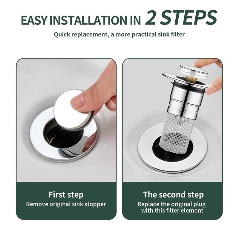 Drain Plug with Strainer, Stainless Steel Sink Drain Strainer, Sink